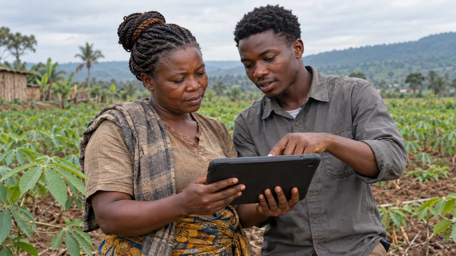 Une professionnelle agricole consulte les données de son activité sur le terrain.